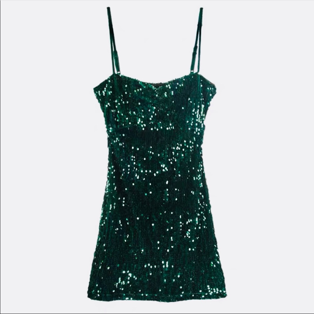 New F Project Green Shining Mini Dress
